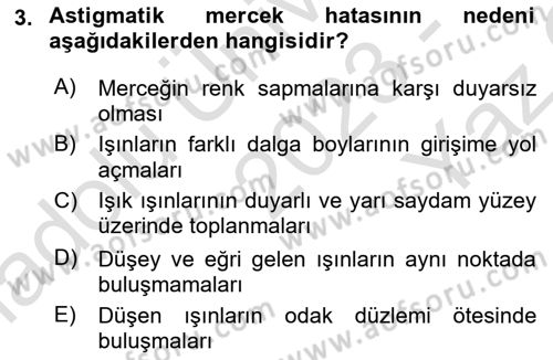 Optik Bakış Dersi 2023 - 2024 Yılı Yaz Okulu Sınav Soruları 3. Soru