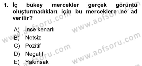 Optik Bakış Dersi 2024 - 2025 Yılı (Vize) Ara Sınav Soruları 1. Soru