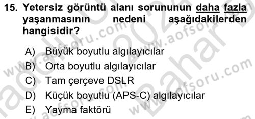 Optik Bakış Dersi 2024 - 2025 Yılı (Vize) Ara Sınav Soruları 15. Soru