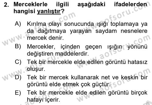 Optik Bakış Dersi 2024 - 2025 Yılı (Vize) Ara Sınav Soruları 2. Soru