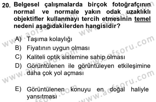 Optik Bakış Dersi 2024 - 2025 Yılı (Vize) Ara Sınav Soruları 20. Soru