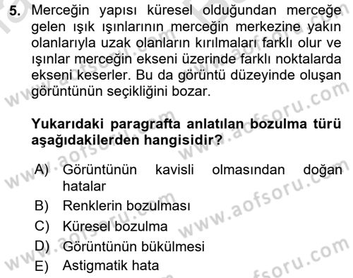Optik Bakış Dersi 2024 - 2025 Yılı (Vize) Ara Sınav Soruları 5. Soru