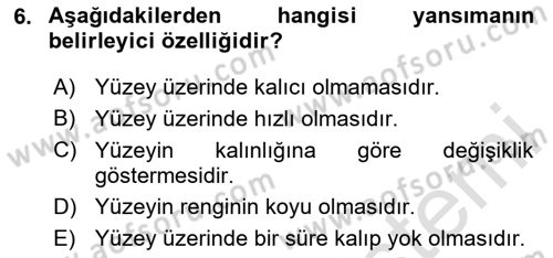 Optik Bakış Dersi 2024 - 2025 Yılı (Vize) Ara Sınav Soruları 6. Soru