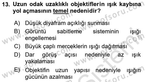 Optik Bakış Dersi 2024 - 2025 Yılı (Final) Dönem Sonu Sınav Soruları 13. Soru