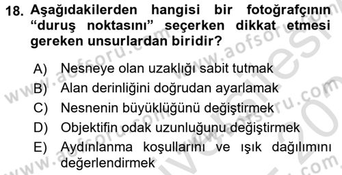 Optik Bakış Dersi 2024 - 2025 Yılı (Final) Dönem Sonu Sınav Soruları 18. Soru