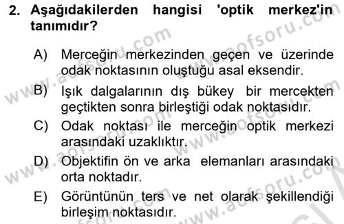 Optik Bakış Dersi 2024 - 2025 Yılı (Final) Dönem Sonu Sınav Soruları 2. Soru