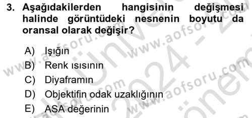 Optik Bakış Dersi 2024 - 2025 Yılı (Final) Dönem Sonu Sınav Soruları 3. Soru
