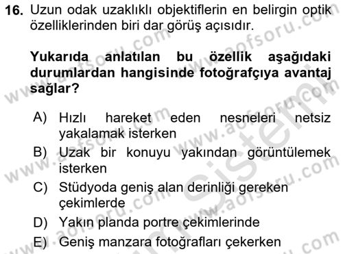 Optik Bakış Dersi 2024 - 2025 Yılı Yaz Okulu Sınav Soruları 16. Soru