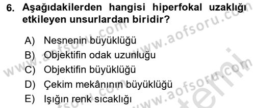 Optik Bakış Dersi 2024 - 2025 Yılı Yaz Okulu Sınav Soruları 6. Soru