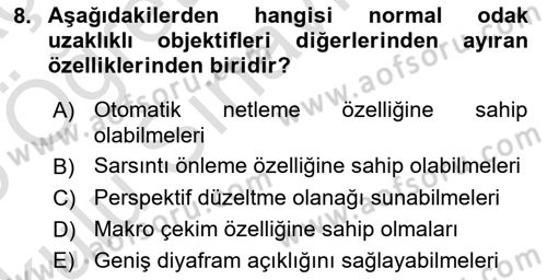 Optik Bakış Dersi 2024 - 2025 Yılı Yaz Okulu Sınav Soruları 8. Soru