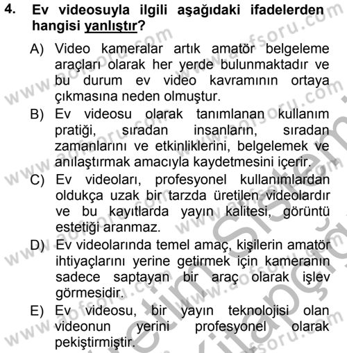 Kamera Tekniğine Giriş Dersi Ara Sınavı Deneme Sınav Soruları 4. Soru