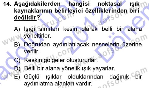 Kamera Tekniğine Giriş Dersi 2012 - 2013 Yılı (Final) Dönem Sonu Sınav Soruları 14. Soru