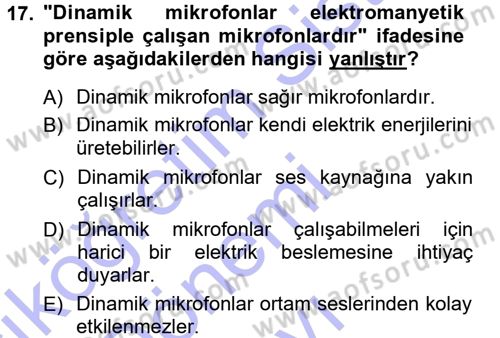Kamera Tekniğine Giriş Dersi 2012 - 2013 Yılı (Final) Dönem Sonu Sınav Soruları 17. Soru
