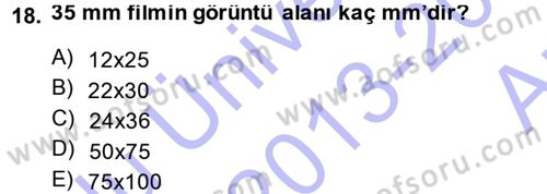 Kamera Tekniğine Giriş Dersi Ara Sınavı Deneme Sınav Soruları 18. Soru