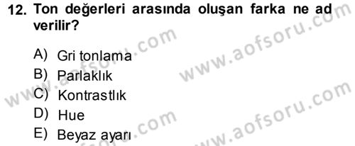 Kamera Tekniğine Giriş Dersi 2013 - 2014 Yılı (Final) Dönem Sonu Sınav Soruları 12. Soru