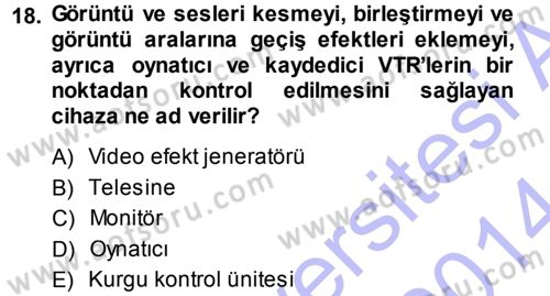 Kamera Tekniğine Giriş Dersi 2013 - 2014 Yılı (Final) Dönem Sonu Sınav Soruları 18. Soru