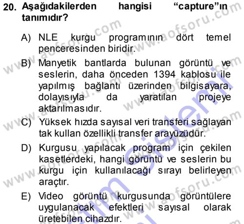 Kamera Tekniğine Giriş Dersi 2013 - 2014 Yılı (Final) Dönem Sonu Sınav Soruları 20. Soru
