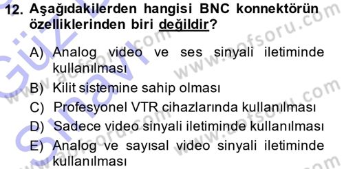 Kamera Tekniğine Giriş Dersi Ara Sınavı Deneme Sınav Soruları 12. Soru