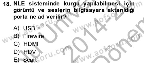 Kamera Tekniğine Giriş Dersi 2014 - 2015 Yılı (Final) Dönem Sonu Sınav Soruları 18. Soru