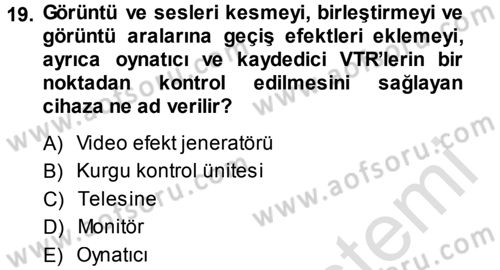 Kamera Tekniğine Giriş Dersi 2014 - 2015 Yılı Tek Ders Sınav Soruları 19. Soru