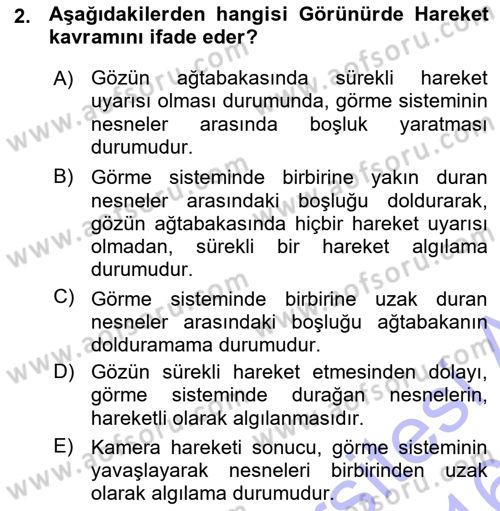 Kamera Tekniğine Giriş Dersi Ara Sınavı Deneme Sınav Soruları 2. Soru