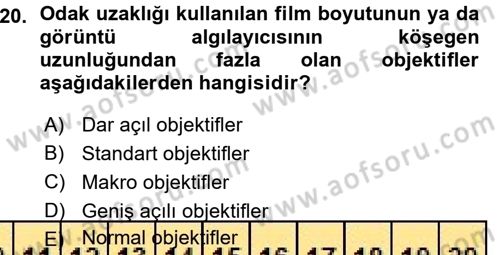 Kamera Tekniğine Giriş Dersi Ara Sınavı Deneme Sınav Soruları 20. Soru