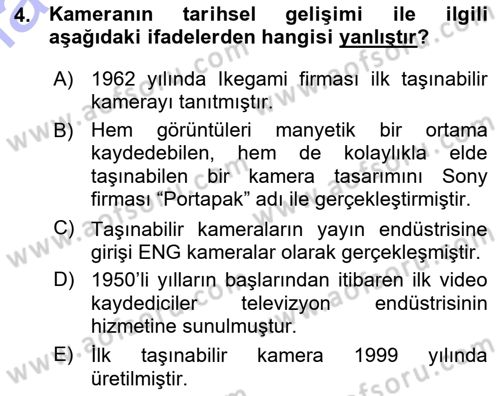 Kamera Tekniğine Giriş Dersi Ara Sınavı Deneme Sınav Soruları 4. Soru