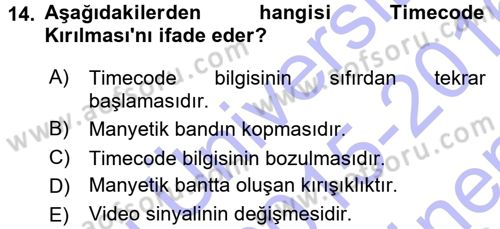 Kamera Tekniğine Giriş Dersi 2015 - 2016 Yılı (Final) Dönem Sonu Sınav Soruları 14. Soru
