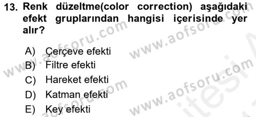 Kamera Tekniğine Giriş Dersi 2016 - 2017 Yılı (Final) Dönem Sonu Sınav Soruları 13. Soru
