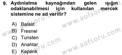Kamera Tekniğine Giriş Dersi 2017 - 2018 Yılı (Final) Dönem Sonu Sınav Soruları 9. Soru