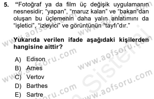 Kamera Tekniğine Giriş Dersi Ara Sınavı Deneme Sınav Soruları 5. Soru