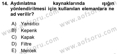 Kamera Tekniğine Giriş Dersi 2018 - 2019 Yılı Yaz Okulu Sınav Soruları 14. Soru