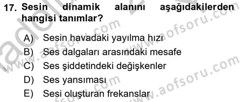Kamera Tekniğine Giriş Dersi 2018 - 2019 Yılı Yaz Okulu Sınav Soruları 17. Soru