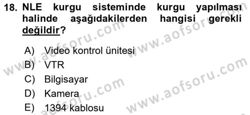 Kamera Tekniğine Giriş Dersi 2018 - 2019 Yılı Yaz Okulu Sınav Soruları 18. Soru