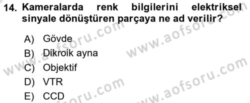 Kamera Tekniğine Giriş Dersi Ara Sınavı Deneme Sınav Soruları 14. Soru