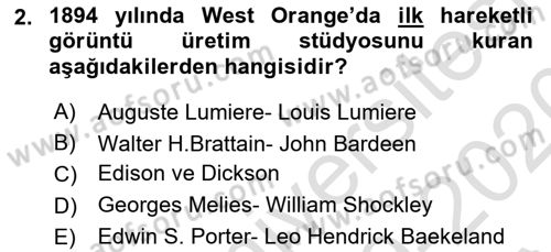 Kamera Tekniğine Giriş Dersi Ara Sınavı Deneme Sınav Soruları 2. Soru