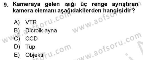 Kamera Tekniğine Giriş Dersi Ara Sınavı Deneme Sınav Soruları 9. Soru