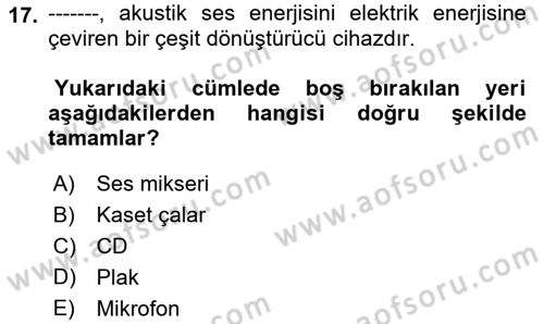 Kamera Tekniğine Giriş Dersi 2019 - 2020 Yılı (Final) Dönem Sonu Sınav Soruları 17. Soru
