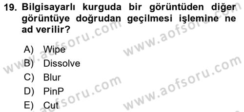 Kamera Tekniğine Giriş Dersi 2019 - 2020 Yılı (Final) Dönem Sonu Sınav Soruları 19. Soru