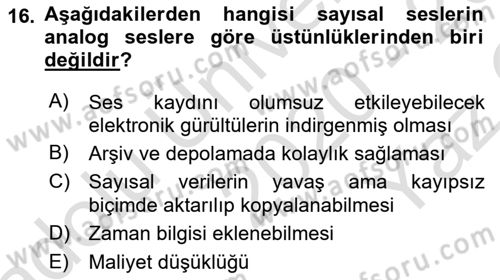 Kamera Tekniğine Giriş Dersi 2020 - 2021 Yılı Yaz Okulu Sınav Soruları 16. Soru