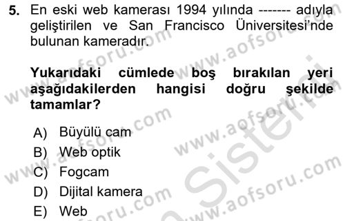 Kamera Tekniğine Giriş Dersi 2021 - 2022 Yılı (Vize) Ara Sınav Soruları 5. Soru