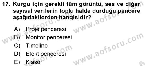 Kamera Tekniğine Giriş Dersi 2021 - 2022 Yılı (Final) Dönem Sonu Sınav Soruları 17. Soru
