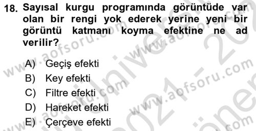 Kamera Tekniğine Giriş Dersi 2021 - 2022 Yılı (Final) Dönem Sonu Sınav Soruları 18. Soru
