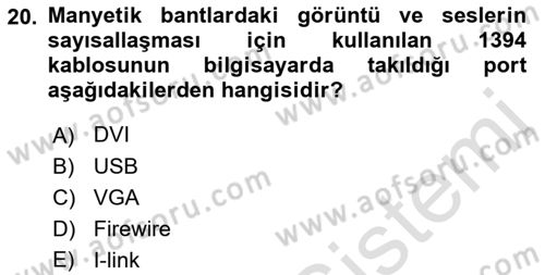 Kamera Tekniğine Giriş Dersi 2021 - 2022 Yılı (Final) Dönem Sonu Sınav Soruları 20. Soru