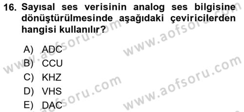 Kamera Tekniğine Giriş Dersi 2021 - 2022 Yılı Yaz Okulu Sınav Soruları 16. Soru