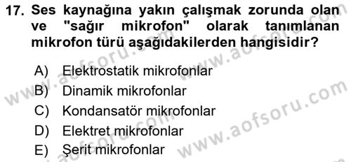 Kamera Tekniğine Giriş Dersi 2021 - 2022 Yılı Yaz Okulu Sınav Soruları 17. Soru