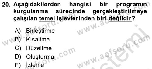 Kamera Tekniğine Giriş Dersi 2021 - 2022 Yılı Yaz Okulu Sınav Soruları 20. Soru
