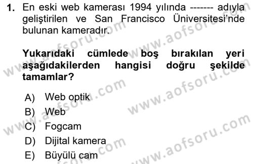 Kamera Tekniğine Giriş Dersi 2022 - 2023 Yılı (Final) Dönem Sonu Sınav Soruları 1. Soru