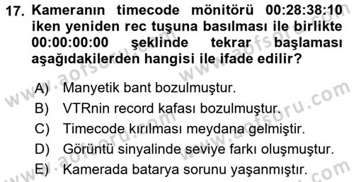 Kamera Tekniğine Giriş Dersi 2022 - 2023 Yılı (Final) Dönem Sonu Sınav Soruları 17. Soru
