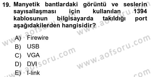 Kamera Tekniğine Giriş Dersi 2022 - 2023 Yılı (Final) Dönem Sonu Sınav Soruları 19. Soru